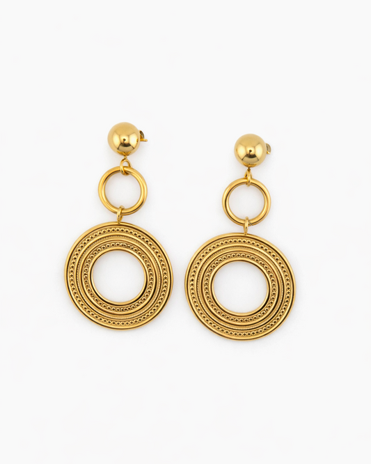 Virel Double Ring Gold Drop Earrings
