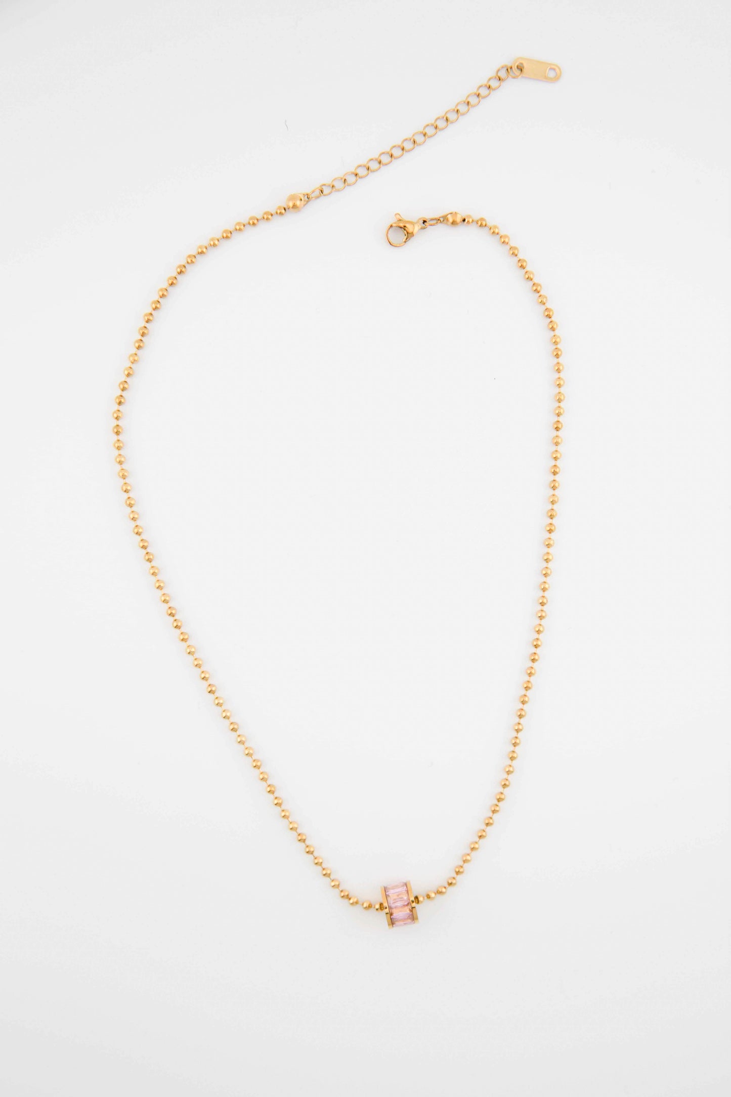 Mira Pink Crystal Bead Gold Necklace