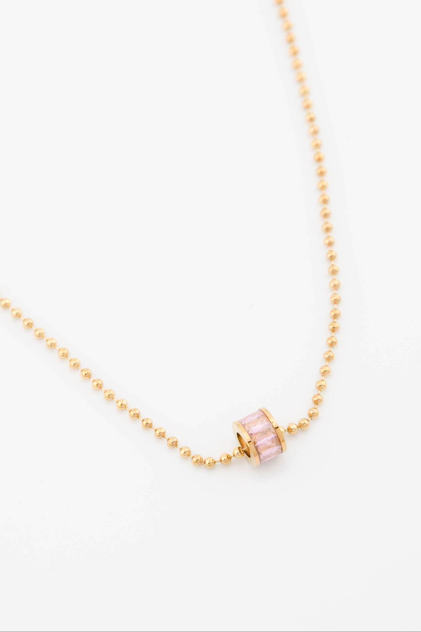 Mira Pink Crystal Bead Gold Necklace