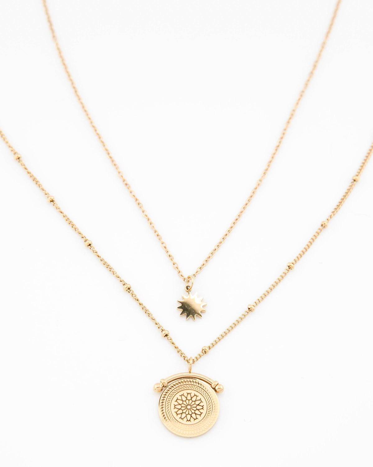 Lyra sun medallion layered necklace