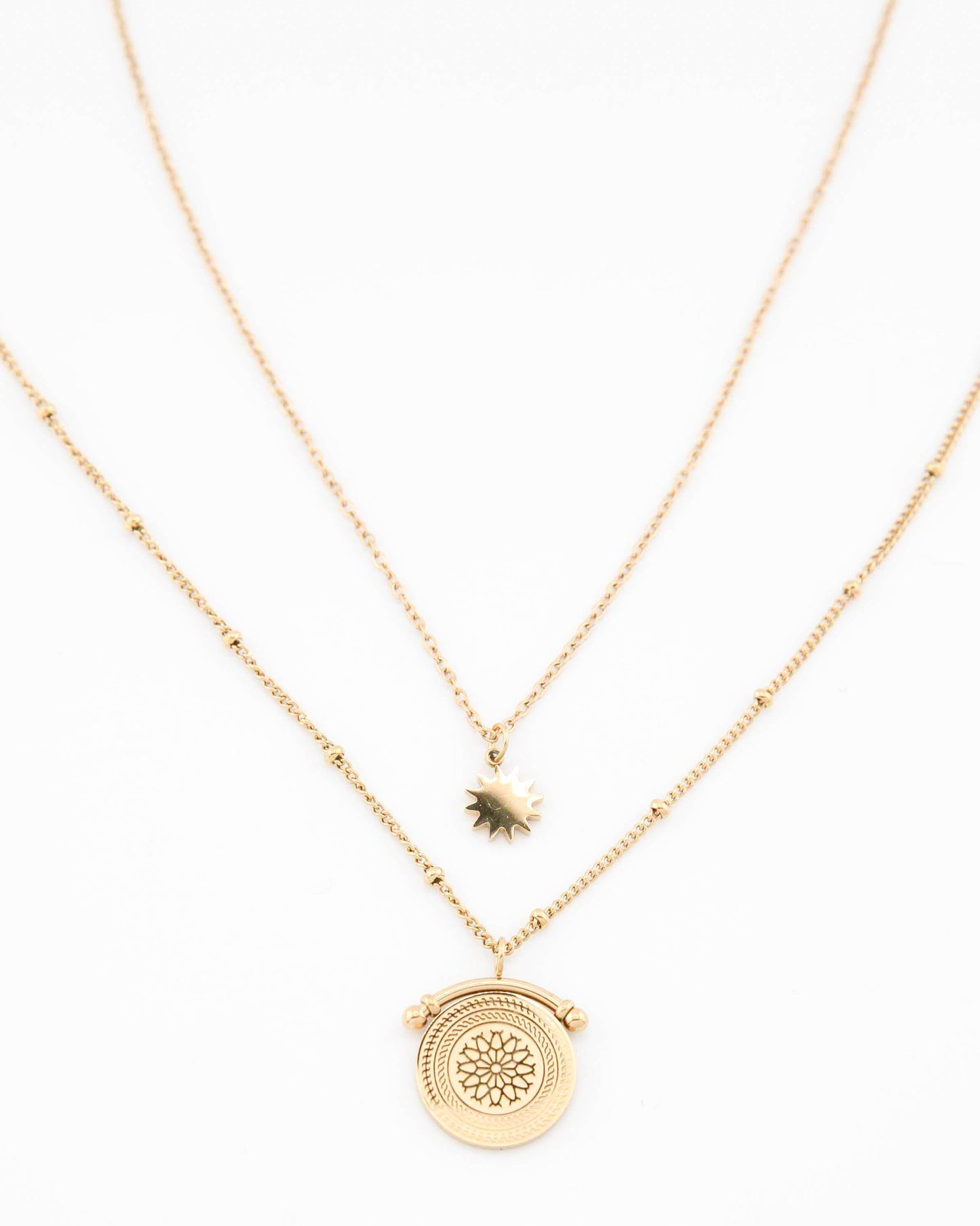 Lyra Sun Medallion Layered Necklace