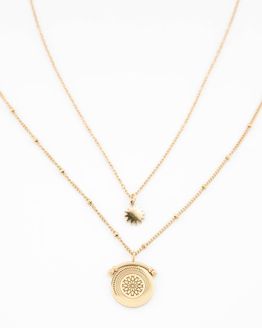Lyra Sun Medallion Layered Necklace